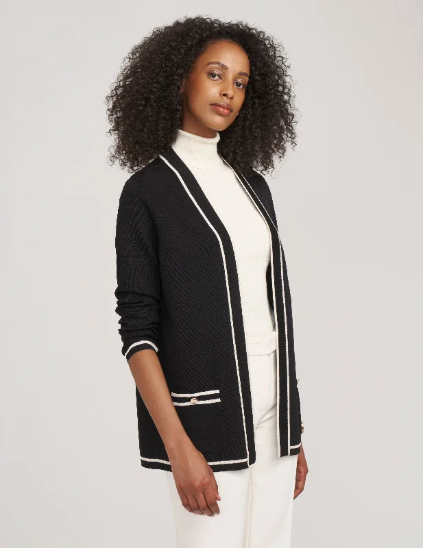 Petite Malibu Cardigan With Tipping Elegant Classic Vintage