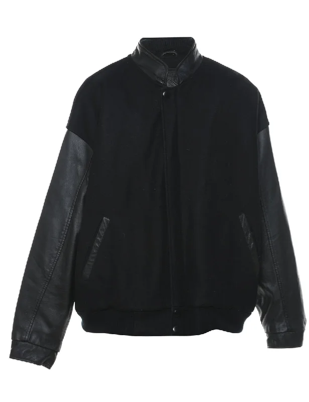 Black Classic Varsity Jacket - L A-Line Jacket Boat Neck Shawl Collar