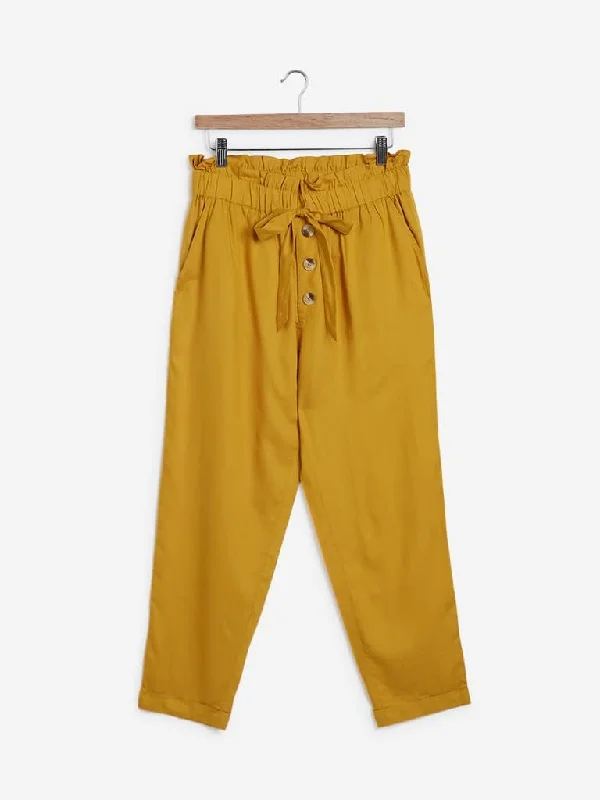 LOV Mustard Claudine Paperbag Trousers Trousers Low Rise Relaxed