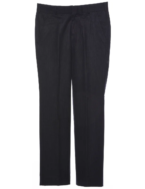 Pinstriped Navy Trousers - W32 L31 Trousers Tapered Slim Fit