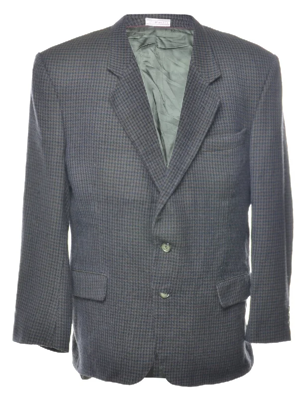 Dogtooth Wool Grey & Blue Blazer - L Women's Formal Blazer