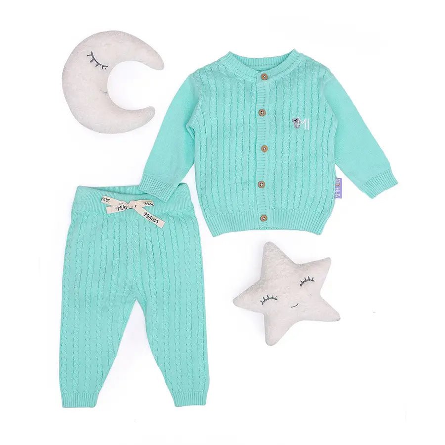 Unisex Cabel Knitted Cardigan with Pyjama Set Fitted Slim Tailored