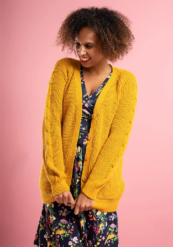 Mustard Long Line Cable Sleeve Cardigan Wool Cardigan Cotton Cardigan Cashmere Cardigan