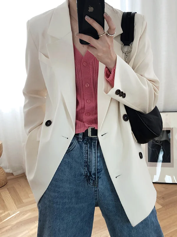 Pirate Hippie Shoulder Pads Solid Blazers Woman 2023 Autumn Double Breasted Coat Casual Elegant  Suit Outerwear Women's Fashion Blazer