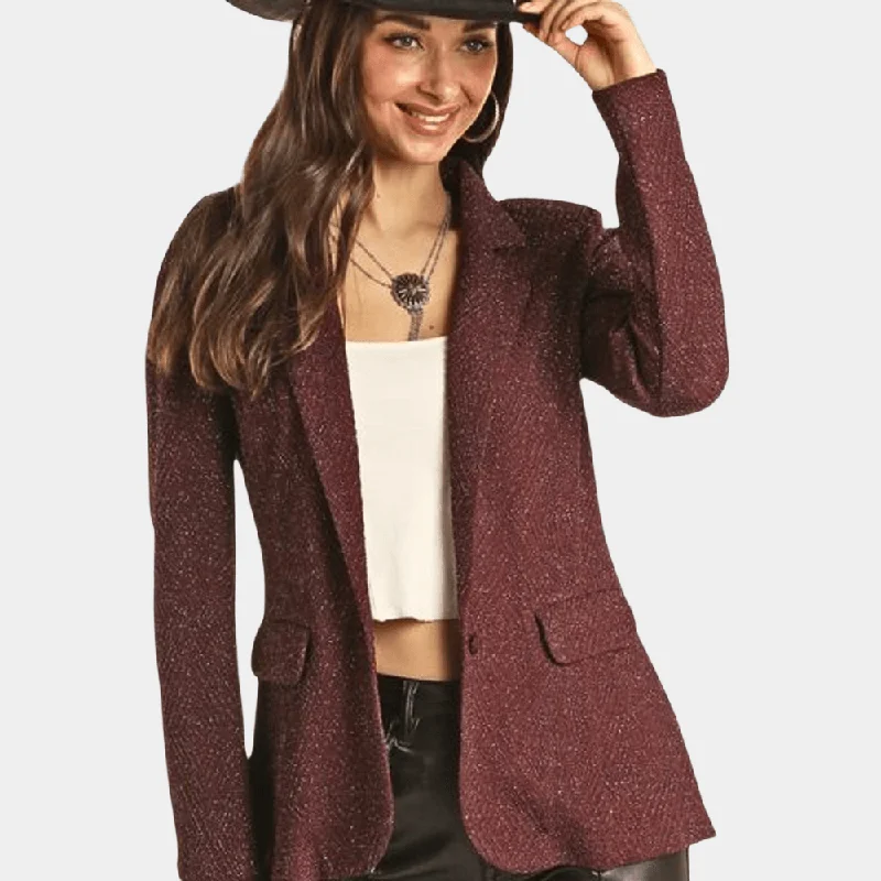 Rock & Roll Denim Burgundy Shimmer Blazer Women's Daily Blazer