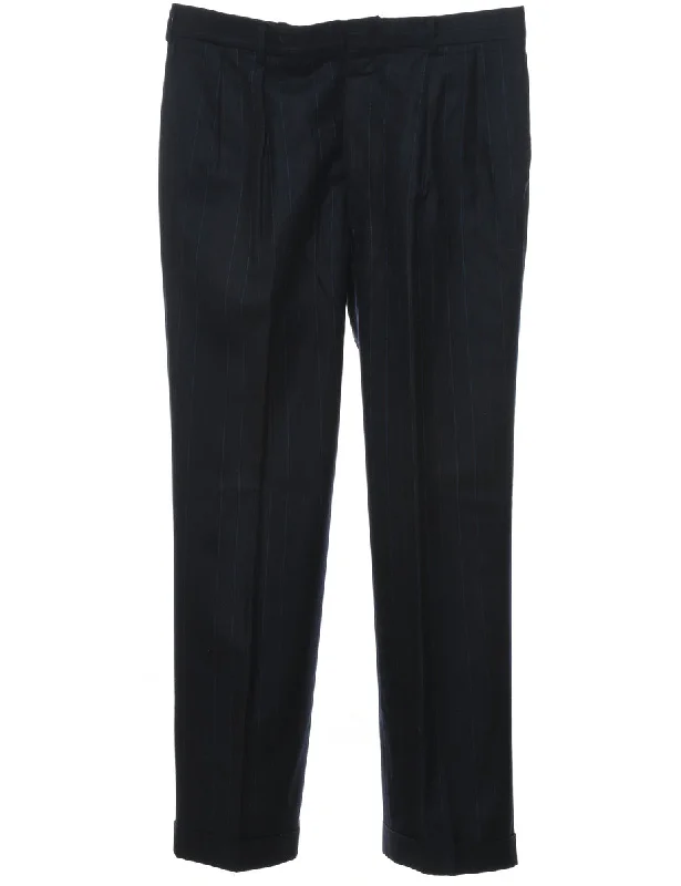 Navy Striped Pattern Trousers - W34 L31 Chinos Cotton Straight Leg