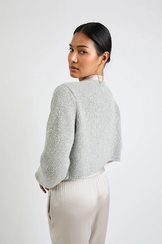 + Beryll Katharine Cropped Sparkle Cardigan | Dove Welt Pockets Slit Pockets Flap Pockets