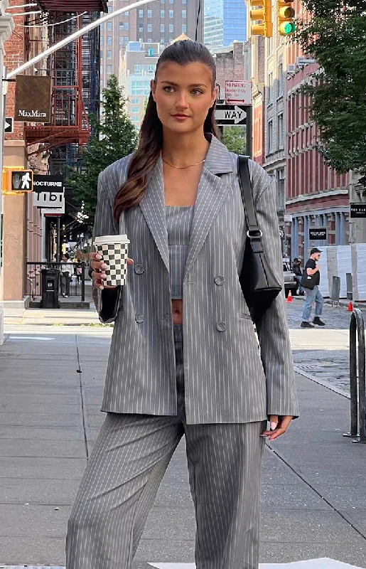 Louis Grey Striped Oversized Blazer Women's Trendy Suit