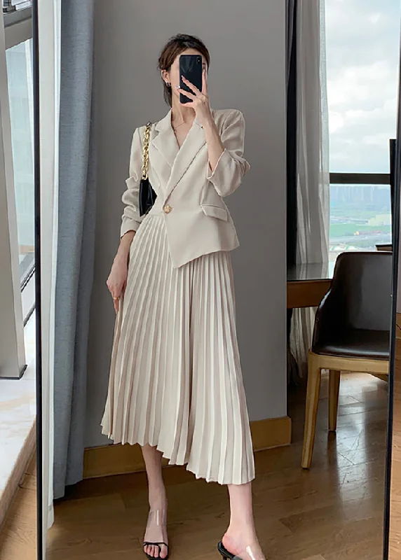 Long Sleeve One Button Blazer Pleated Dress Women's Boutique Suit