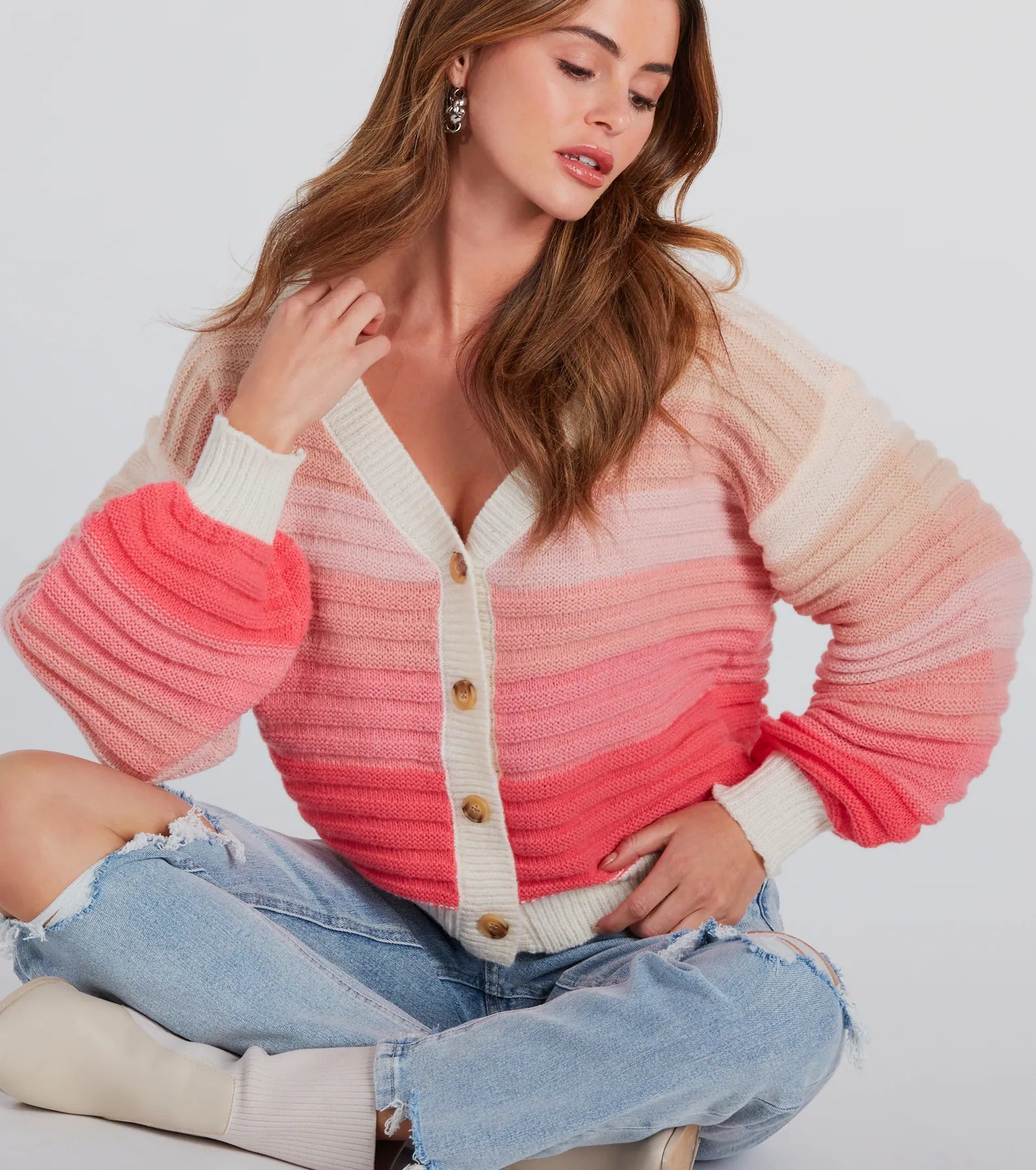 Chill Days Ombre Striped Knit Cardigan Layered Multi-layer Single Layer