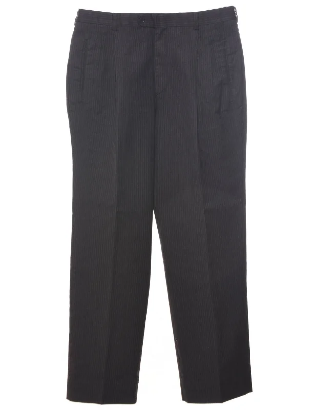 Pinstriped Dark Grey Trousers - W33 L31 Trousers fashionable chic