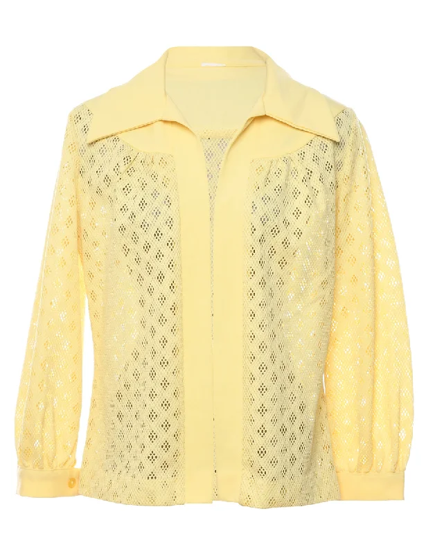 1970s Yellow Dagger Collar Crochet Jacket - L Tailored Jacket Straight Jacket A-Line Jacket