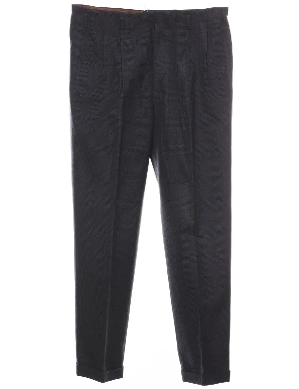 Navy Checked Pattern Trousers - W30 L27 Trousers chic fashionable