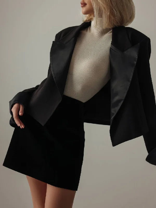 Black Cropped Blazer Jacket Women's Warm Suit