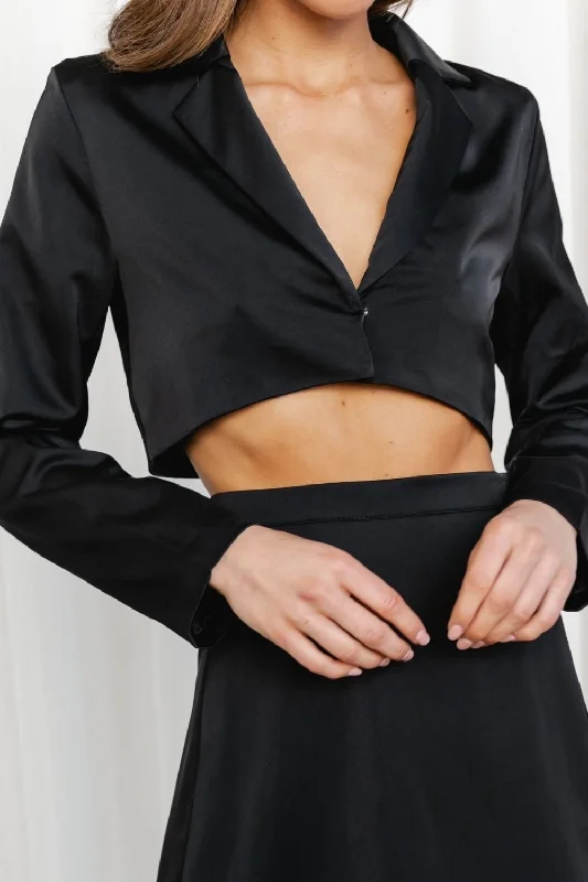 Cropped Black Satin Blazer Color Women's Elegant Blazer