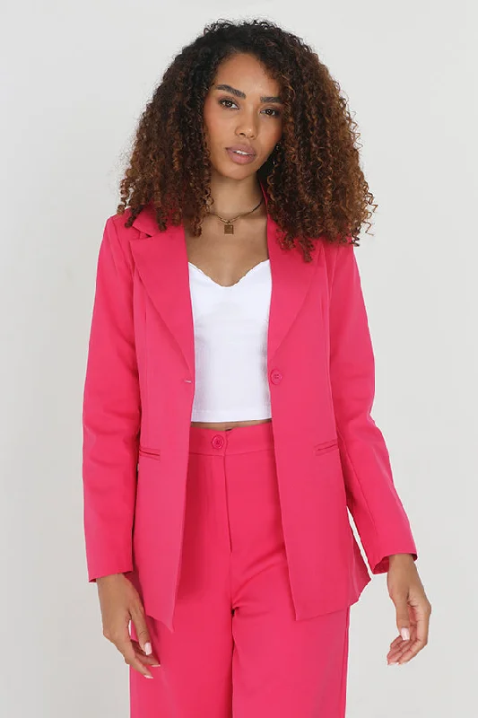 PINK BUTTON FASTENED LONG SLEEVE TAILORED BLAZER Women's Pencil Blazer