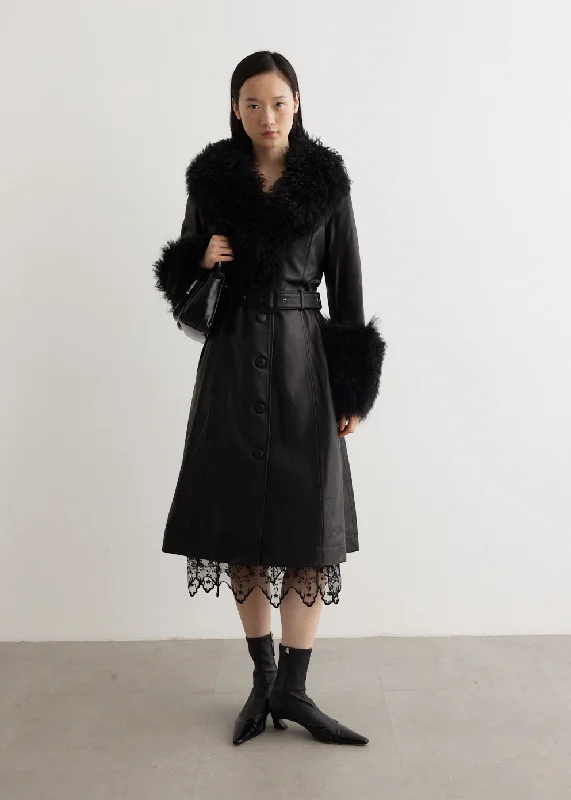 Foxy Leather Shearling Coat Welt Pockets Slit Pockets Flap Pockets