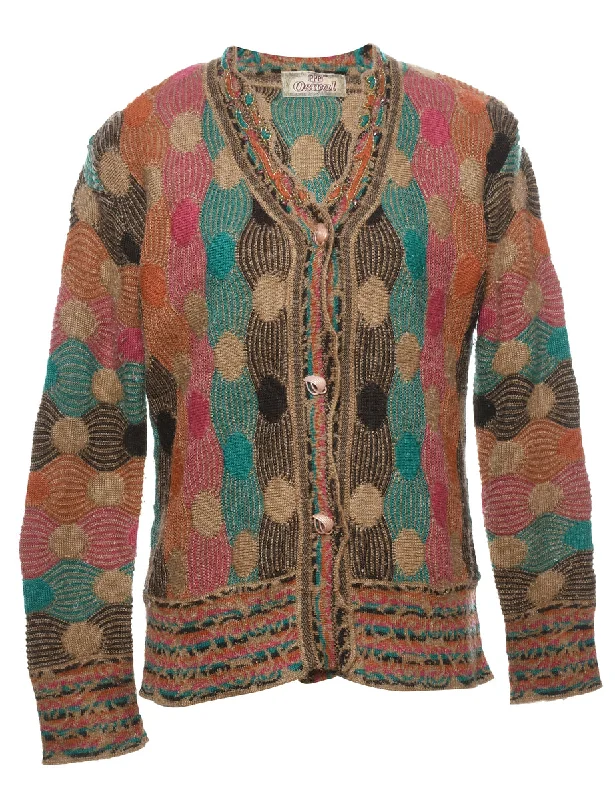 Multi-colour Patterned Cardigan - M Elegant Classic Vintage