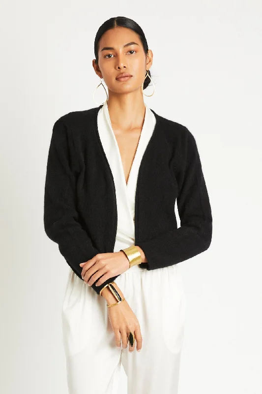 + Beryll Katharine Cashmere Cropped Cardigan | Black Cotton Fabric Linen Fabric Terry Fabric