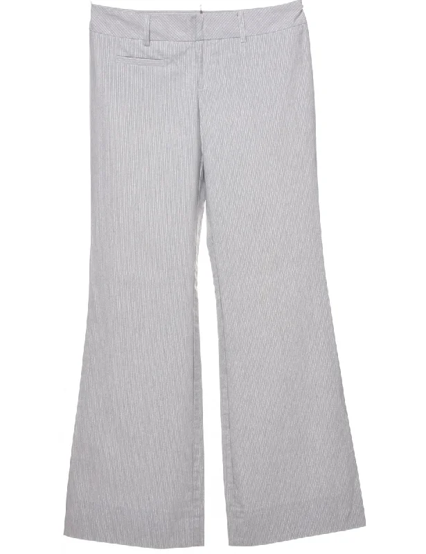 Pinstriped Light Grey Trousers - W31 L34 Trousers Elastic Waist Soft