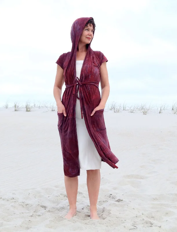 Hooded Simplicity Belted Below Knee Cardigan Elegant Classic Vintage