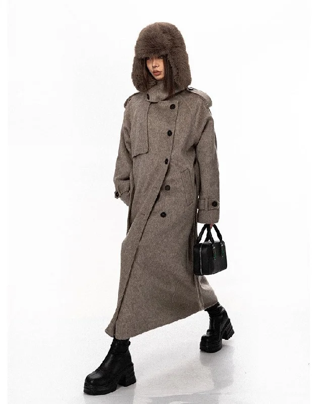 Wool Military-Style Trench Coat Down Puffer Quilted