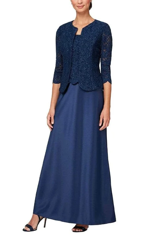 Alex Evenings 81122326 - Lace Embellished Dress With Jacket Rayon Fabric Velvet Fabric Corduroy Fabric