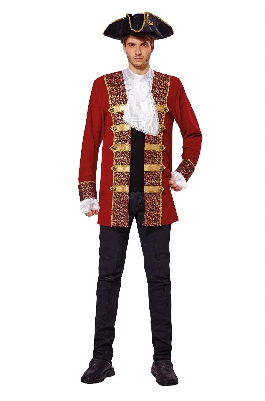 Pirate Coat Red With Attached Cuffs Jabot Adult Costume Chest Size 44" Chenille Brocade Lace