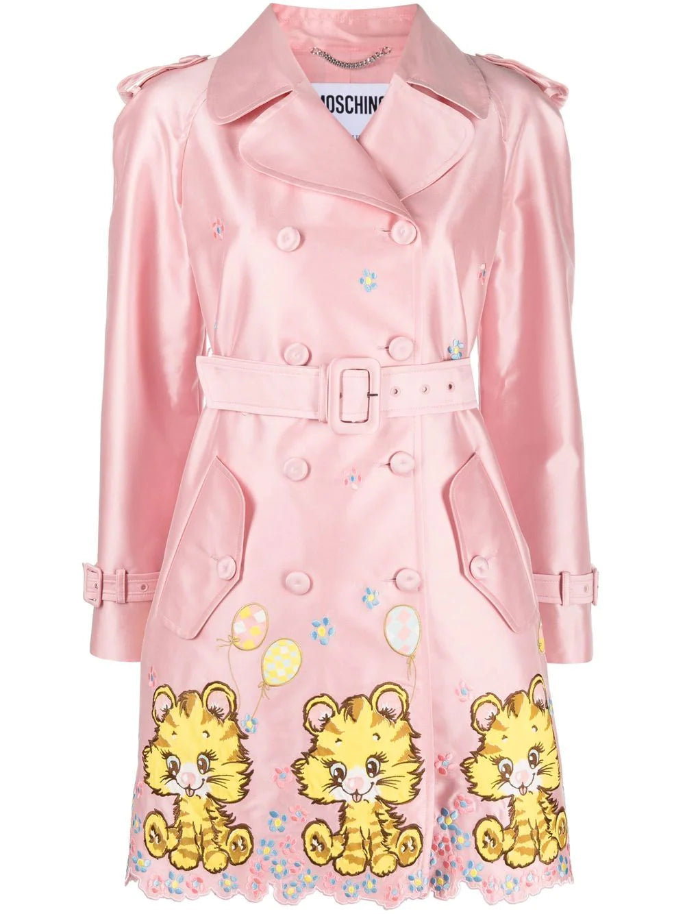 Moschino Kitty Cat Embroidered Trench Coat Tailored Straight A-Line