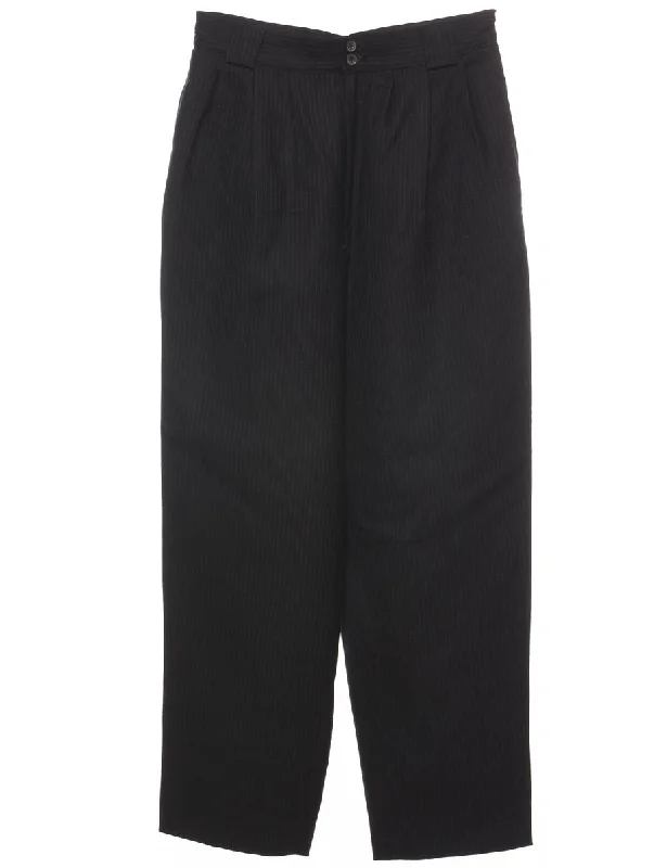 Pinstriped Black Pleated Trousers - W28 L28 Trousers practical durable