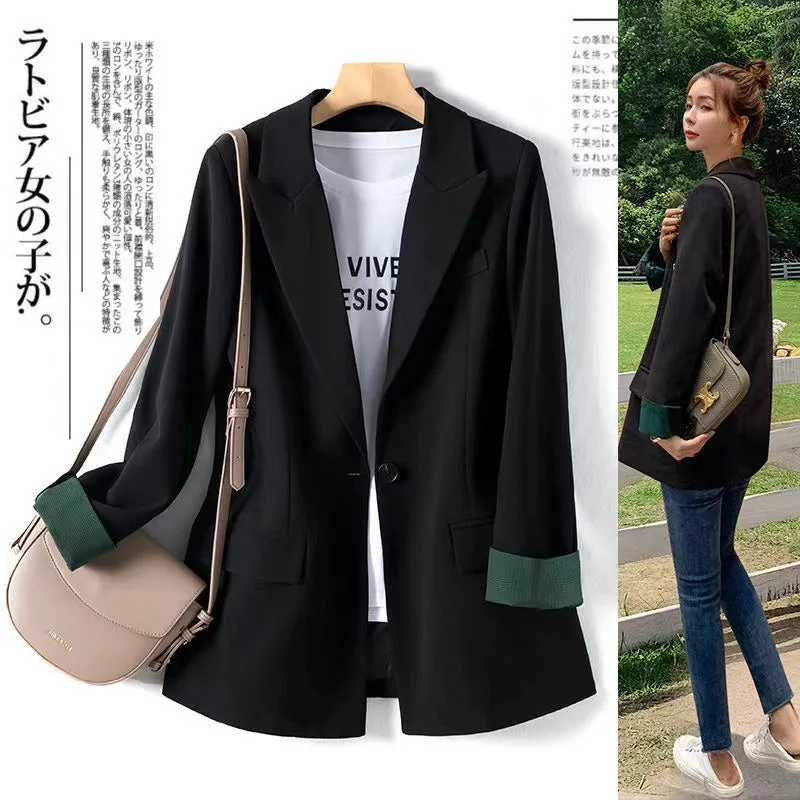 Summer Blazer Woman Long Sleeves Japan Style Female Clothing Suit Collar  Loose Splicing Pocket Houthion Casual Jacket Women's Wedding Blazer