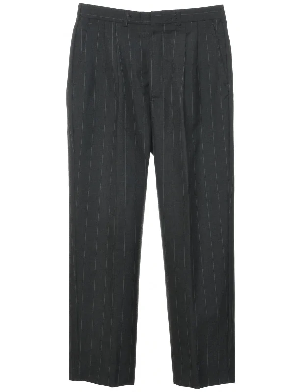 Pinstriped Dark Grey Trousers - W32 L30 Trousers practical easy-care