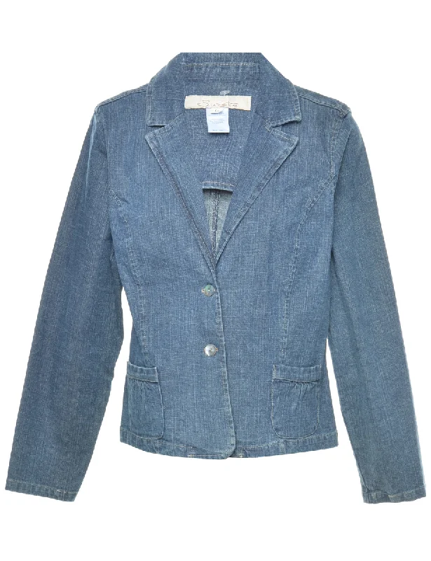 Medium Wash Denim Blazer Jacket - L Women's Trendy Jacket