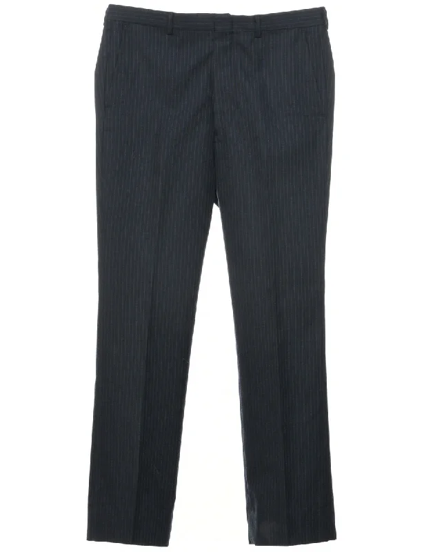 Pinstriped Navy Trousers - W32 L30 Trousers Capri Summer