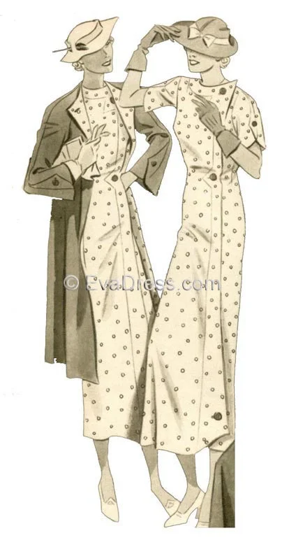 E-PATTERN 1935 Street Frock & Coat  E6330 Embroidered Appliqued Beaded