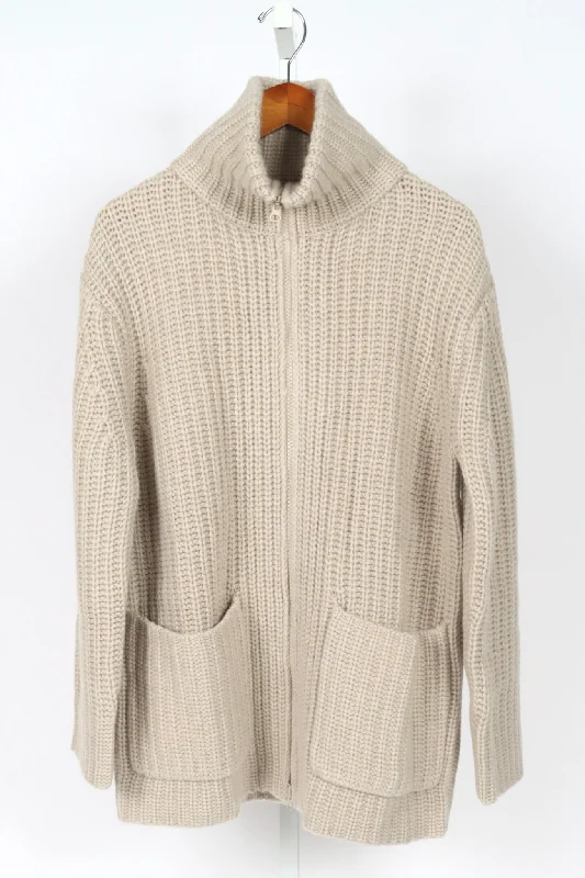 Majken Zip Cardigan Coat - Sand Tailored Straight A-Line