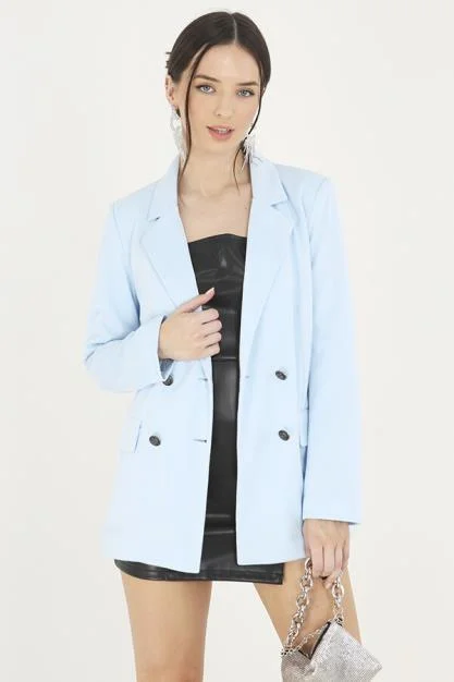 PALE BLUE DOUBLE BREASTED MILITARY STYLE BLAZER Women's Navy Jacket