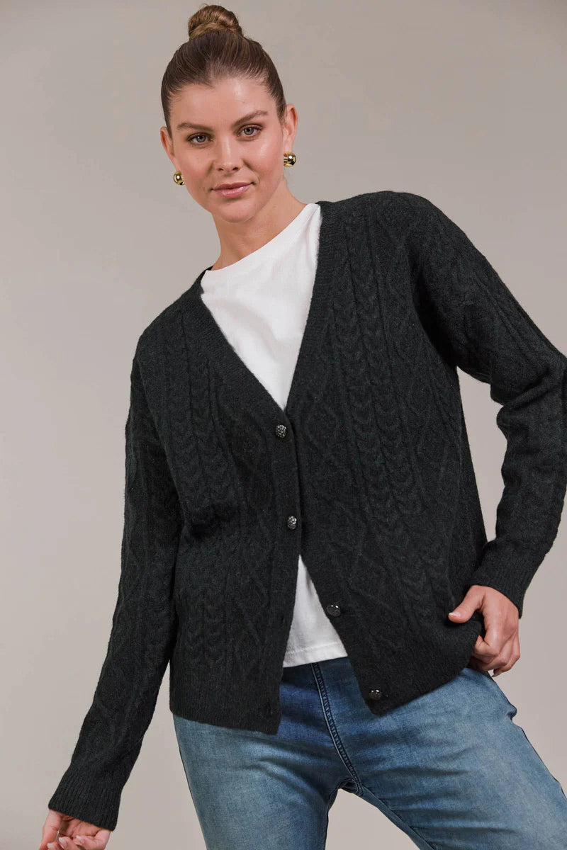 Merano Crop Cardigan - Charcoal Glossy Satin Silk