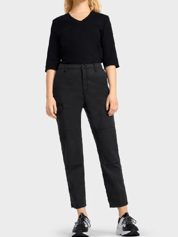 Marc Cain Pants Collection Black Cargo Trousers UP 81.02 W50 COL 900 High Waist Slim Fit Ankle Length