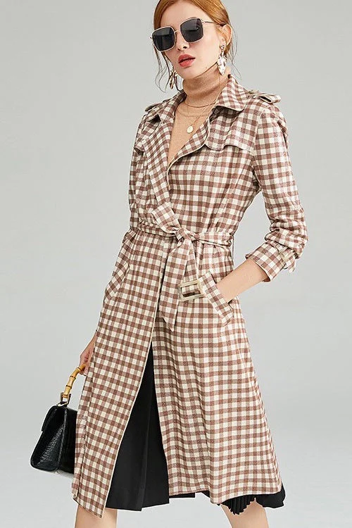 Plaid Trench Coat W/ Belt Jersey Tulle Batik