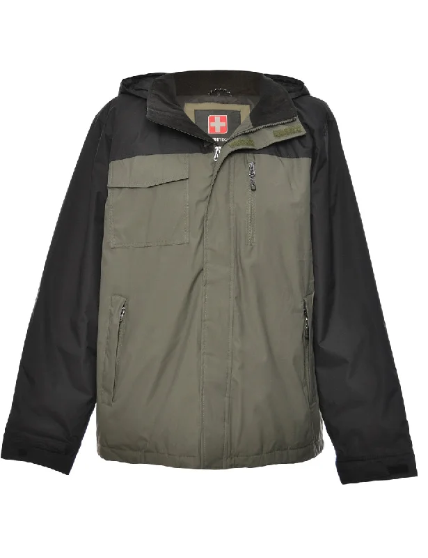 Black & Olive Green Two-Tone Mountaineering Jacket - M One-Shoulder Jacket Off-the-Shoulder Jacket Asymmetrical Jacket