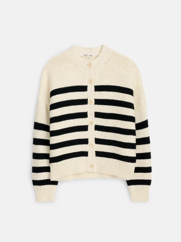 Nico Striped Cardigan in Cotton Mesh Fabric Canvas Fabric Denim Fabric