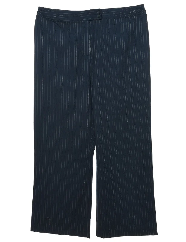 Navy & White Straight-Leg Pinstriped Trousers - W38 L28 Trousers Favorite Customer