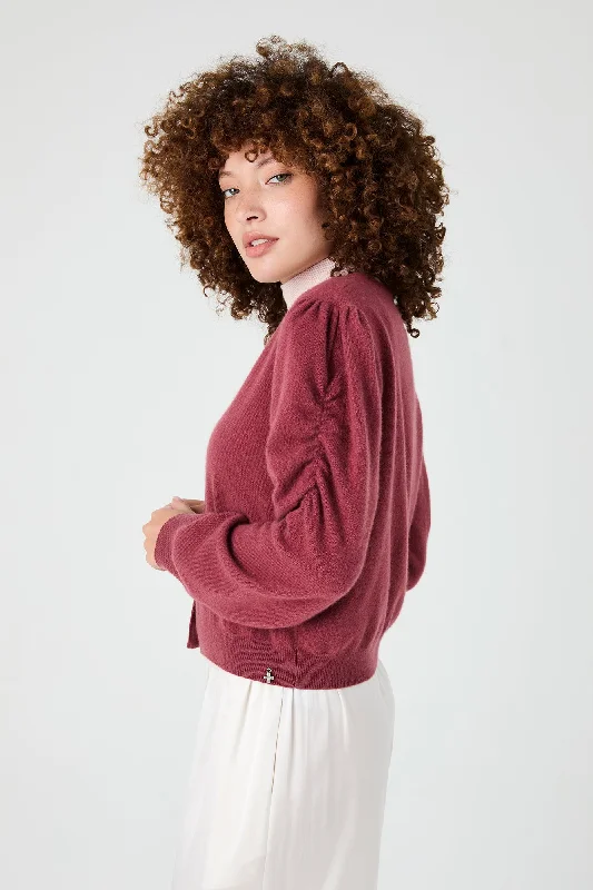 + Beryll Lily Cashmere Smocked Cardigan | Rosewood Zippered Front Buttoned Front Snap Front