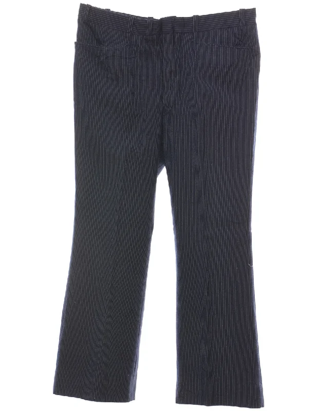 Pinstriped Navy & White Casual Trousers - W35 L28 Trousers Pleated Formal