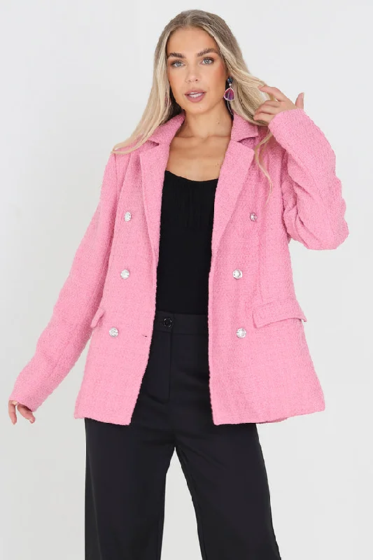 PINK MILITARY STYLE DOUBLE BREASTED BLAZER Women's Plaid Suit