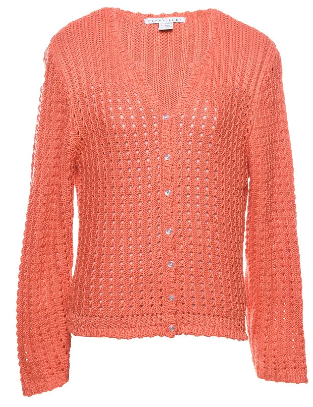 Button Through Coral Cardigan - L Cardigan Knitwear Sweater