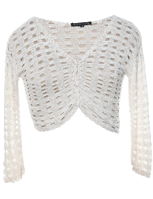 Cropped Crochet Y2K Cardigan - M Spandex Rayon Corduroy