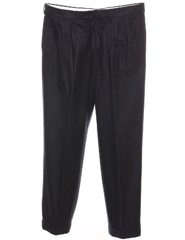 Navy Pinstriped Tapered Trousers - W34 L30 Trousers versatile all-occasion