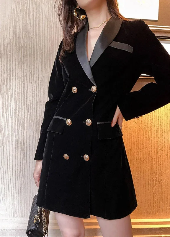 Double Breasted Slim Velvet Blazer Dress Women's Fashion Blazer